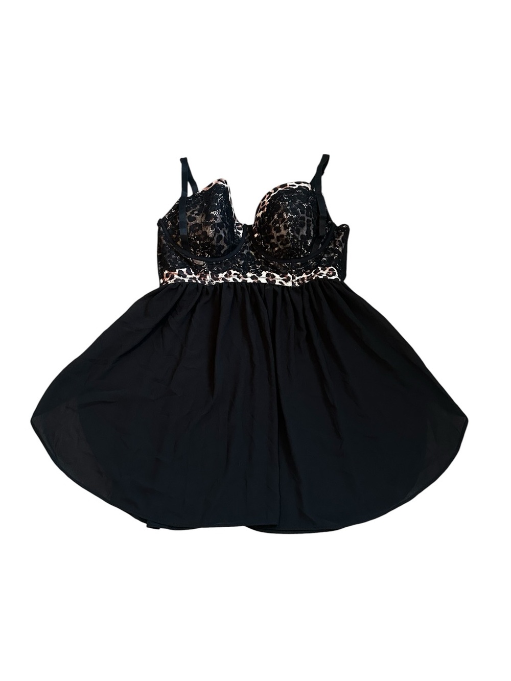 Torrid Curve Lingerie Black Mesh Animal Print Babydoll Coquette Boudoir Size 1X